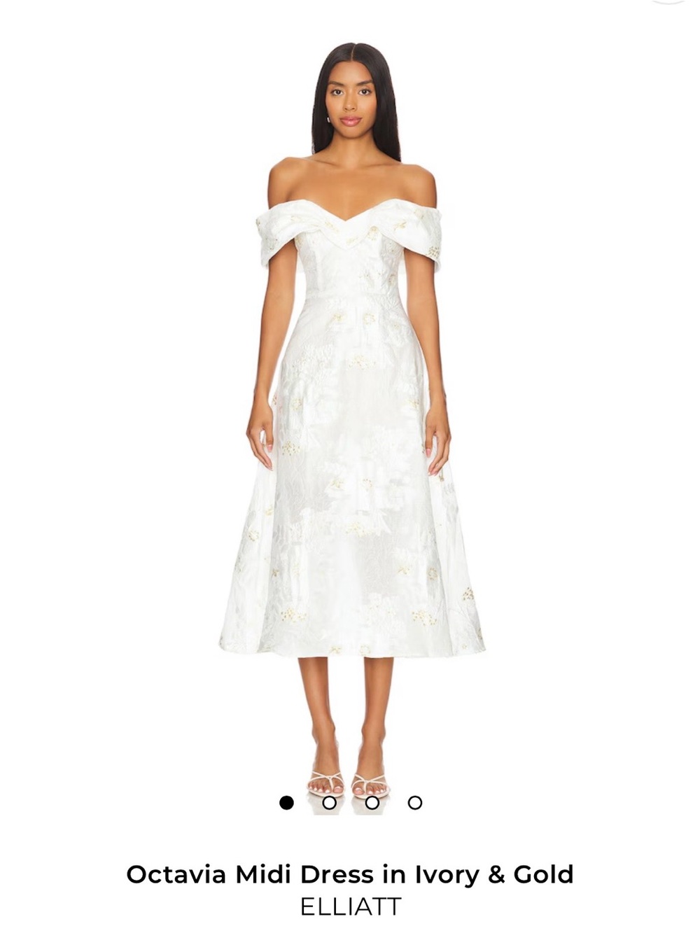 ELLIATT Octavia Off-Shoulder Midi Dress in Ivory & Gold